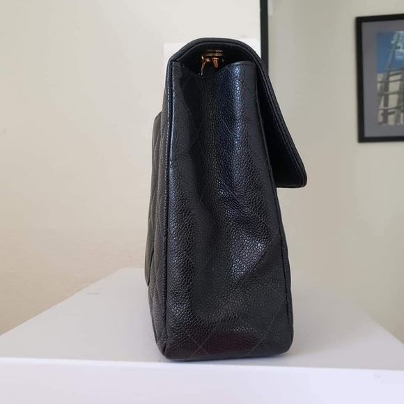 Chanel classic single flap black caviar gold hw bag jumbo - Picture 12 of 14